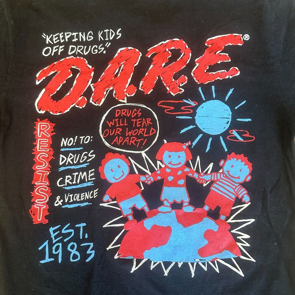 D.A.R.E. Vintage Branded Black T Shirt Small S Graphic Design Print Graffiti Art